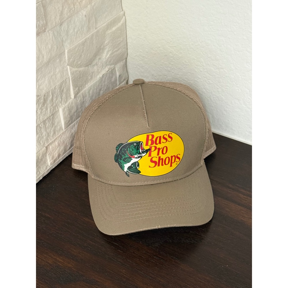 Bass Pro Shops Mesh Trucker Hat Tan Khaki Snapback Fishing Cap OSFM